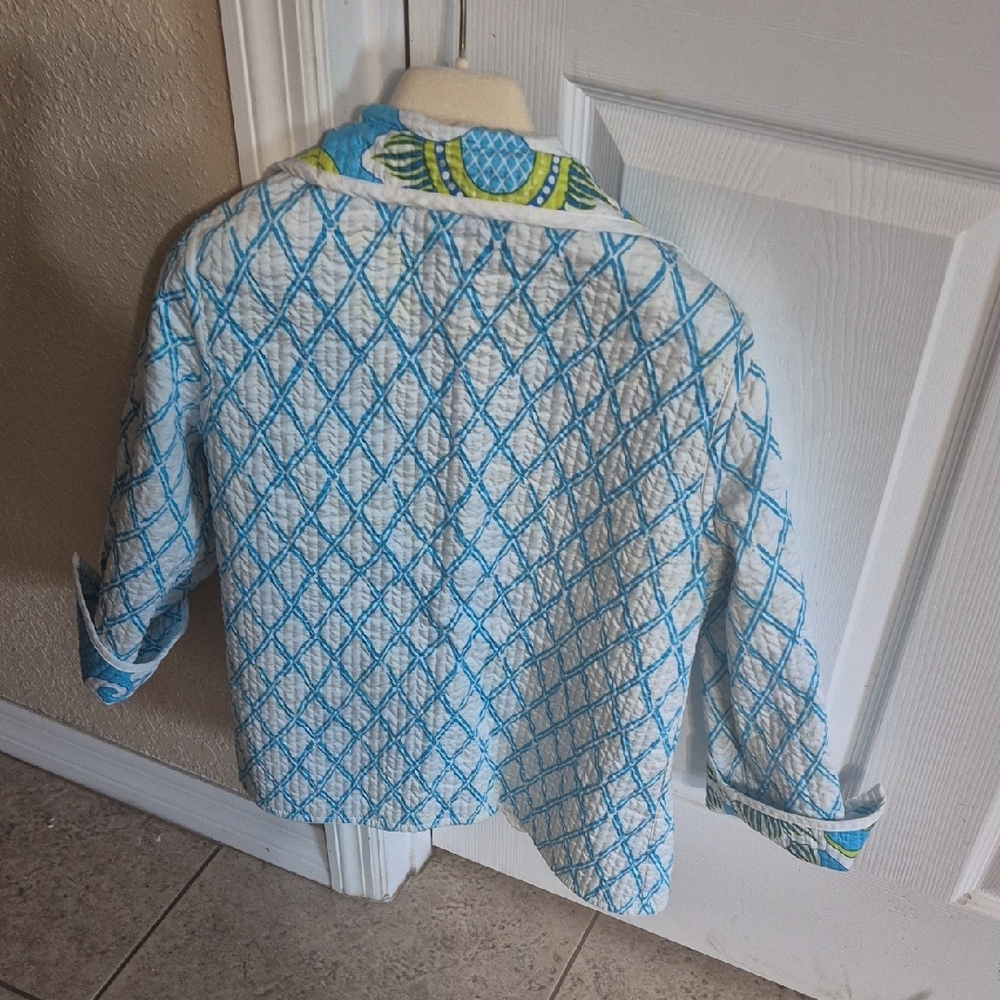 PATTY KIM Turquoise and White Quilted Jacket - Picture 2 of 5